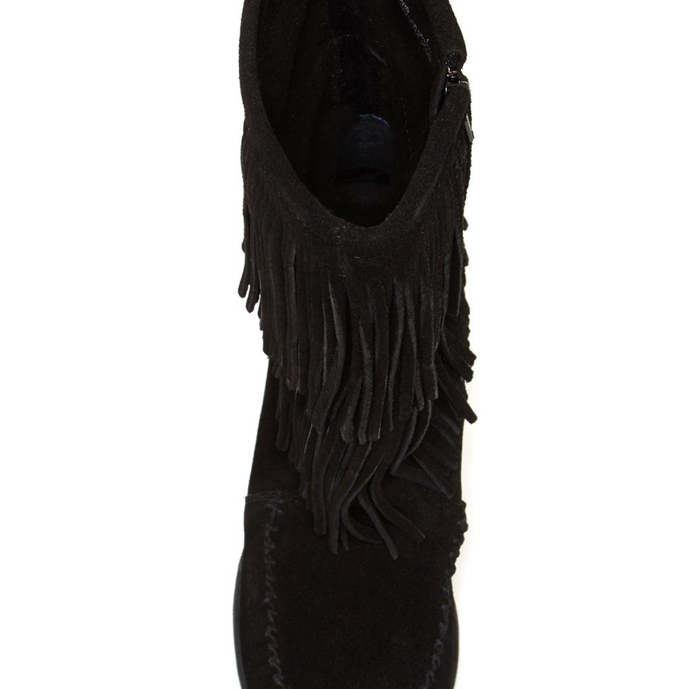 Minnetonka Double Fringe Wedge Boot Black - image 2